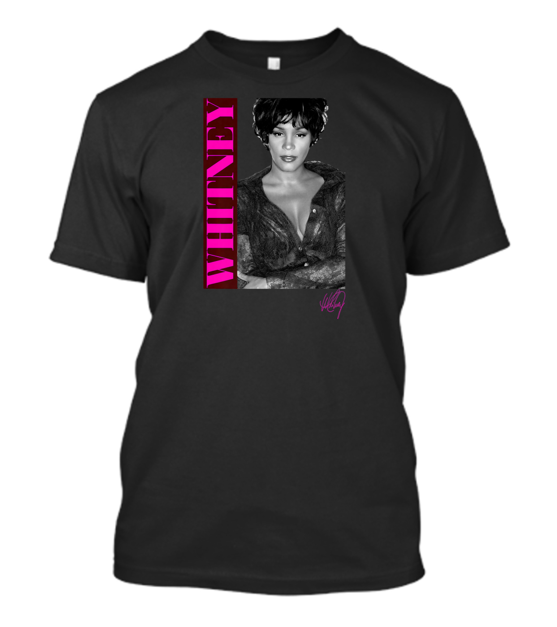 Whitney Signature And Vertical Hot Pink Name T-Shirt