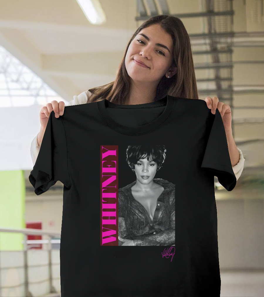 Whitney Signature And Vertical Hot Pink Name T-Shirt