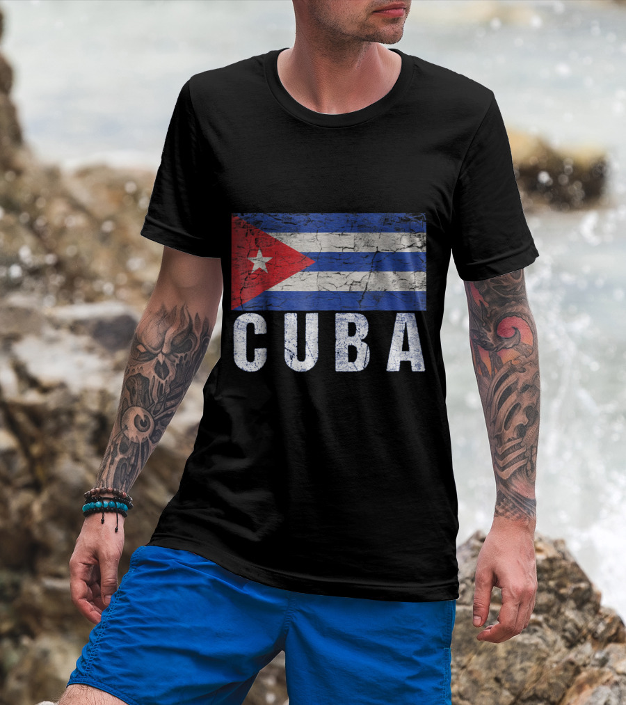 Cuban Flag Distressed Style With Bold Cuba Text T-Shirt