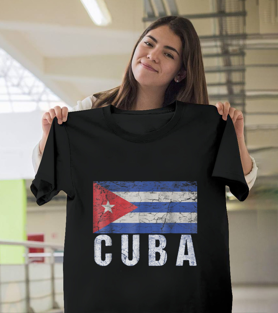 Cuban Flag Distressed Style With Bold Cuba Text T-Shirt