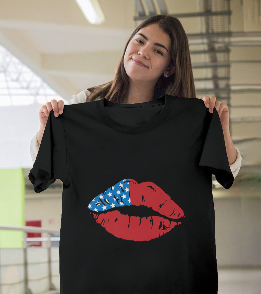 Stars and Stripes American Flag Lips USA 4th of July Patriotic T-Shirt