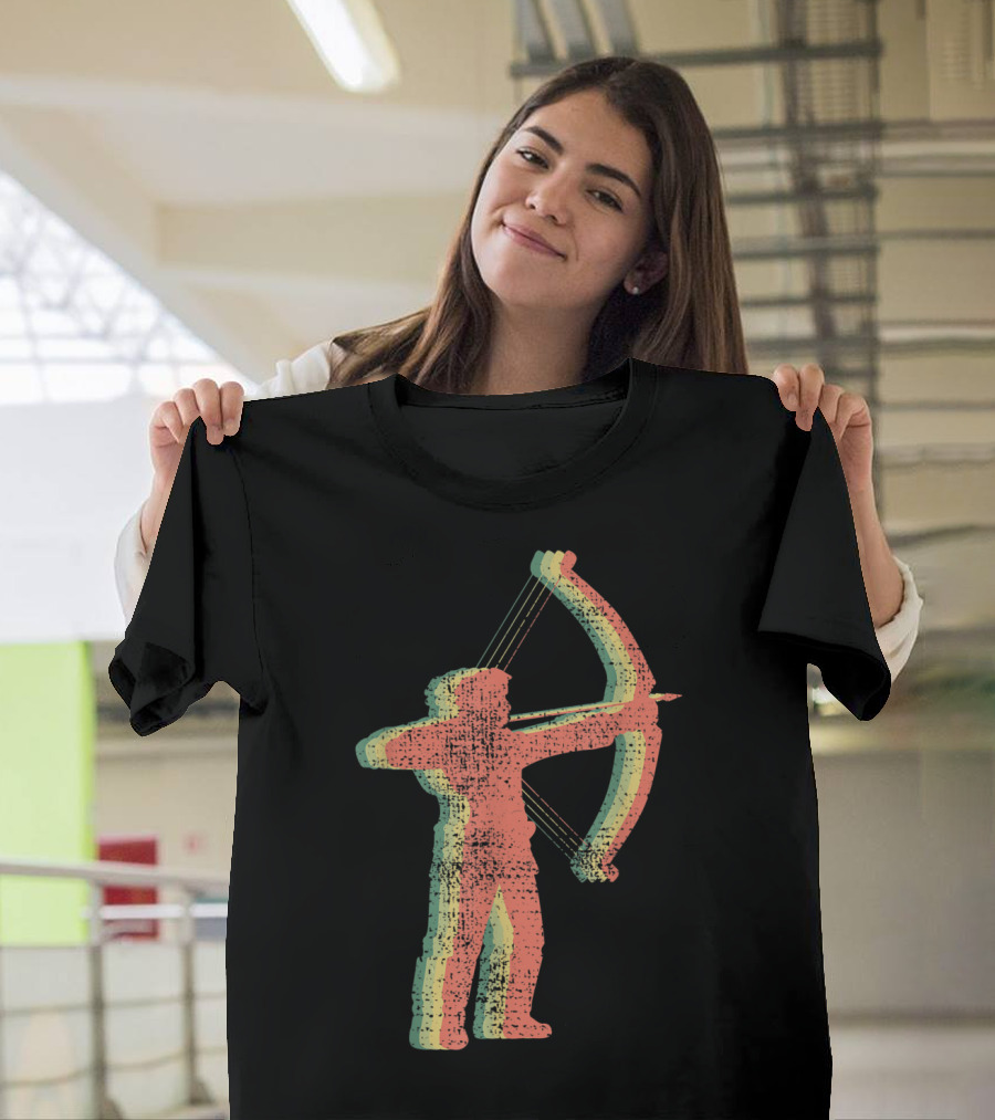 Bow Hunt Hunting Hun Archer Silhouette Retro T-Shirt