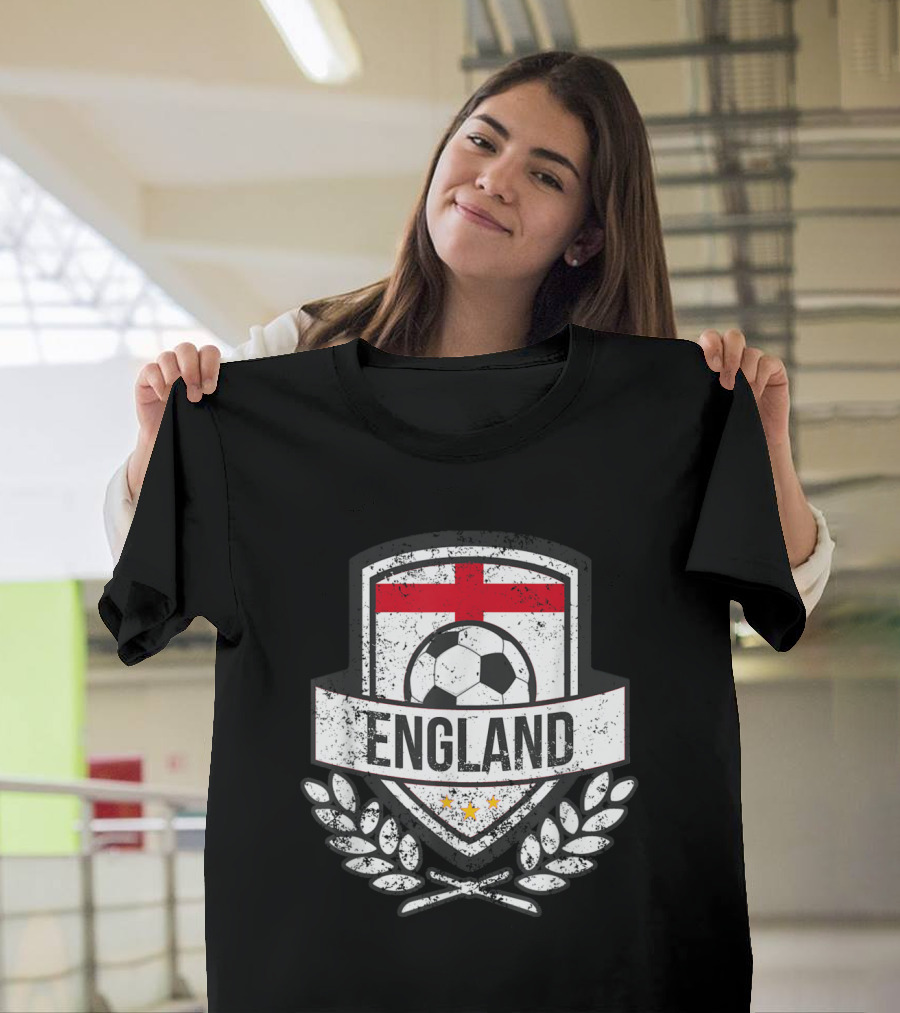 England Flag Soccer Emblem with St George's Cross and Laurel Wreath T-Shirt