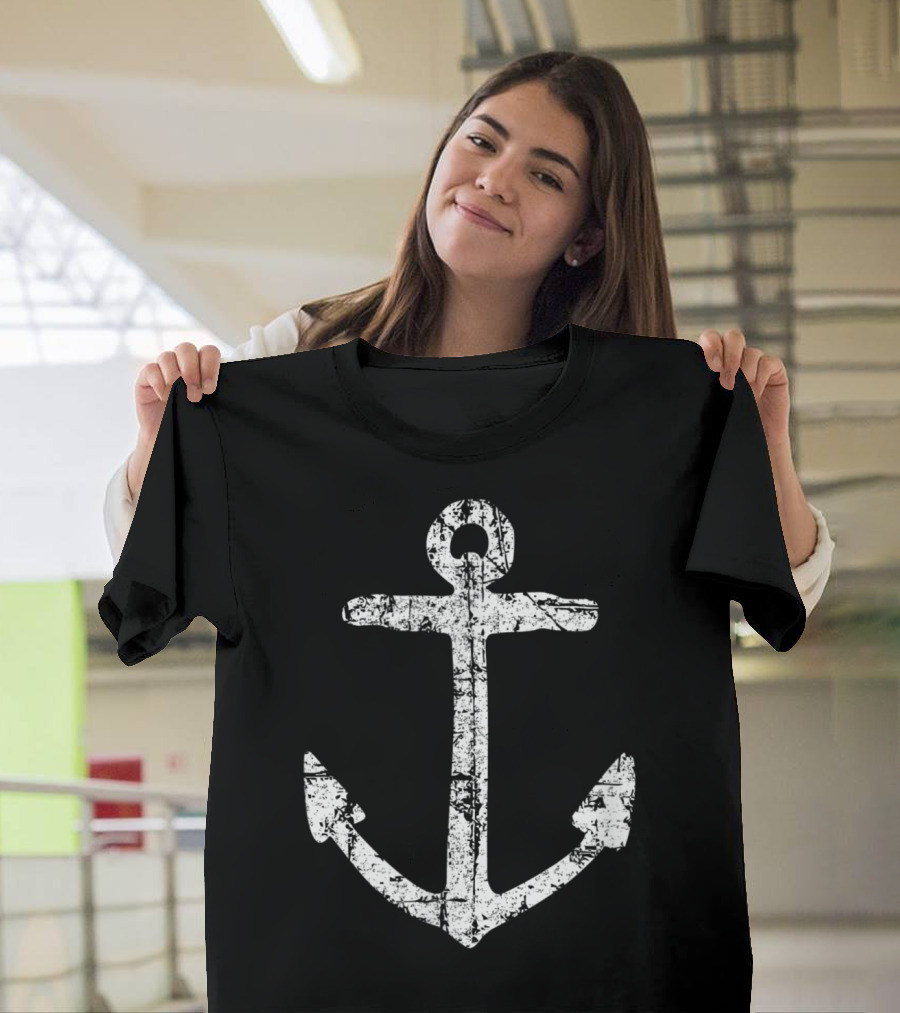 Vintage White Anchor Nautical Style Boat and Sail T-Shirt
