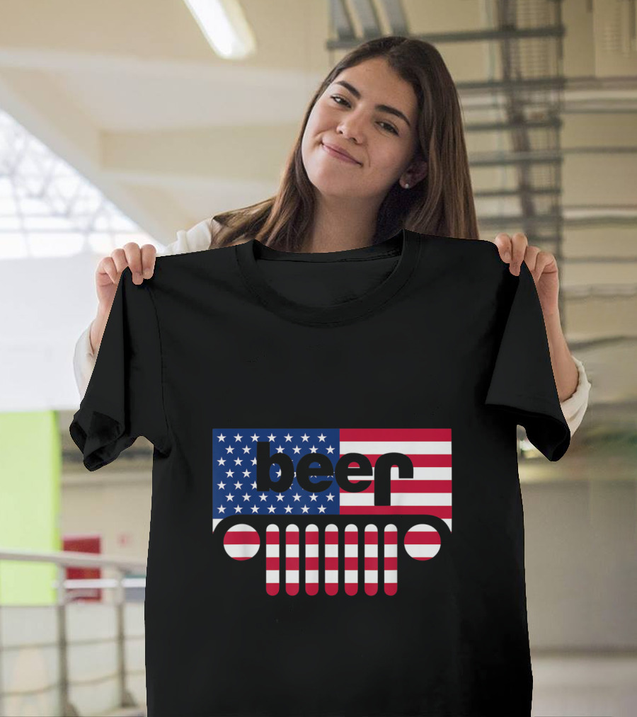 Beer-Inspired American Flag Jeep Grille T-Shirt