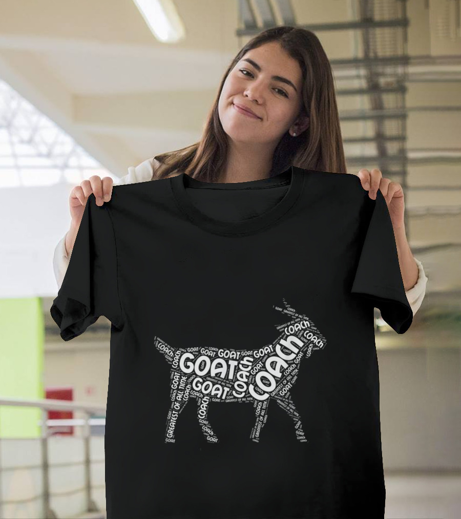 Greatest Coach of All Time GOAT Coach Word Cloud Goat Shape T-Shirt