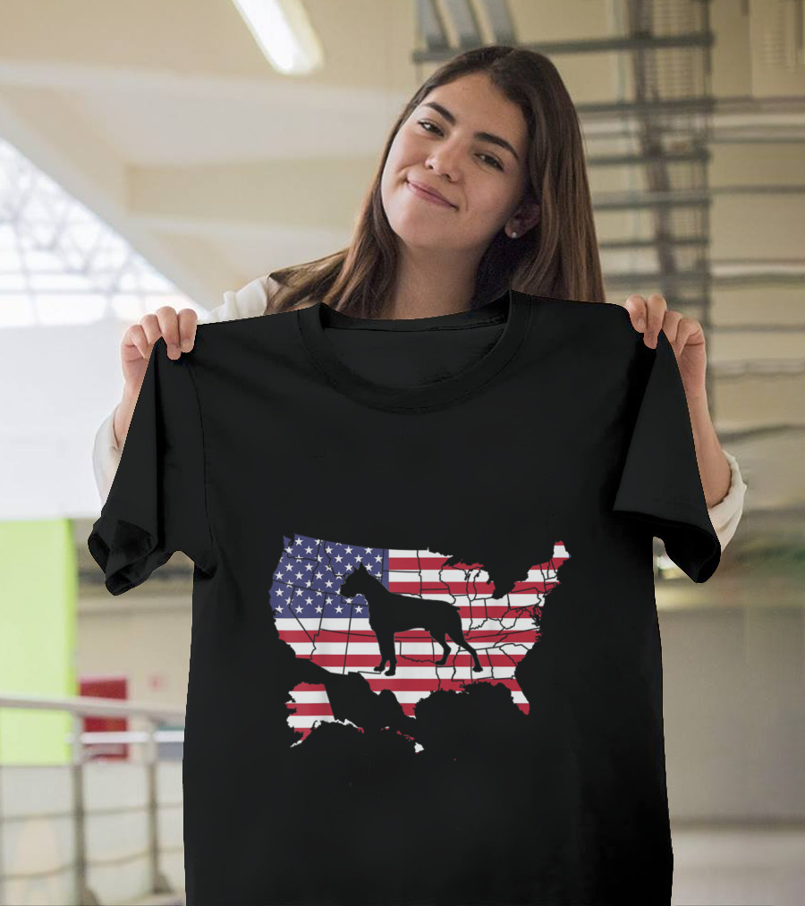 Boxer Dog Silhouette with American Flag USA Patriotic Map T-Shirt