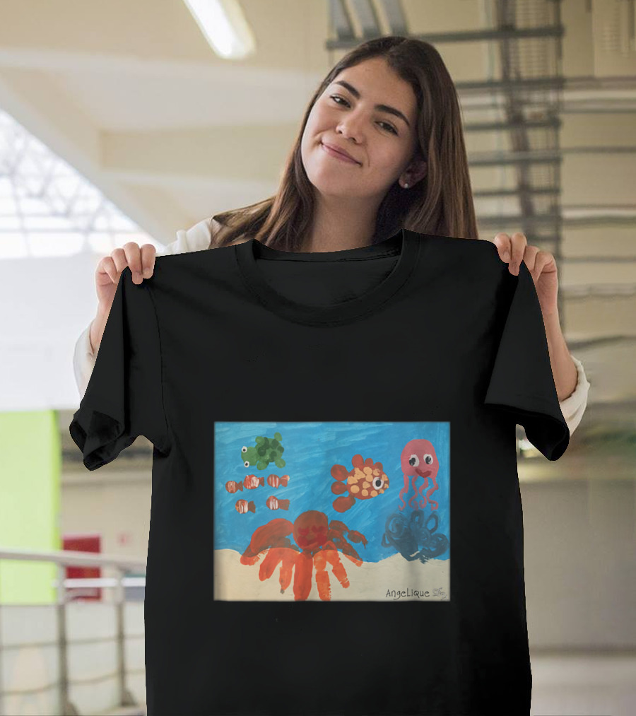 Angelique's Unique Under Water Fish Turtle Oc Crab Jellyfish Clownfish Ocean Blue T-Shirt