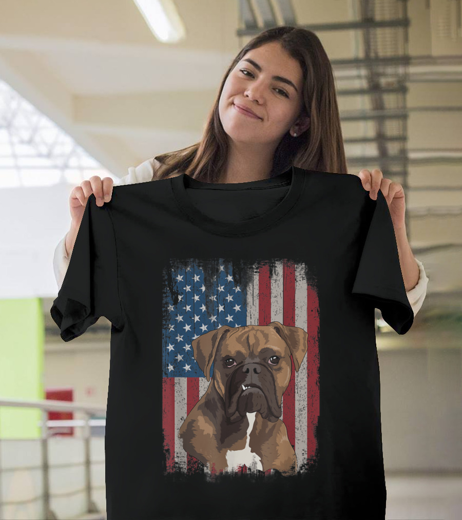 Boxer Dog American Flag Patriotic 4th Of July T-Shirt