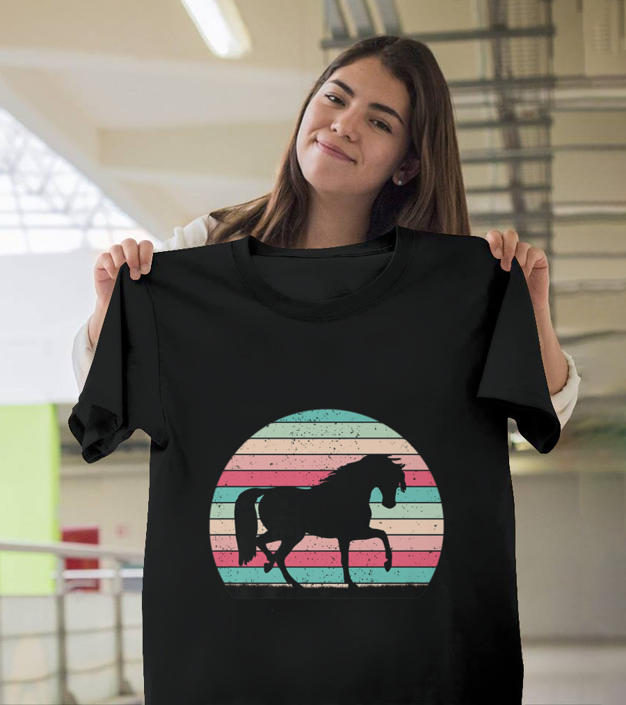 Arabian Horse Beauty Silhouette Vintage Sunset Stripes T-Shirt