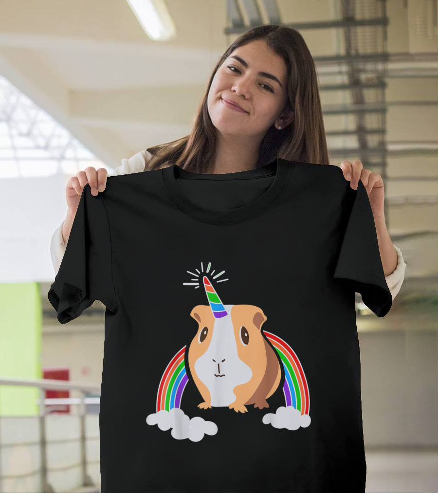 Guinea Pig Unicorn with Rainbow and Clouds T-Shirt