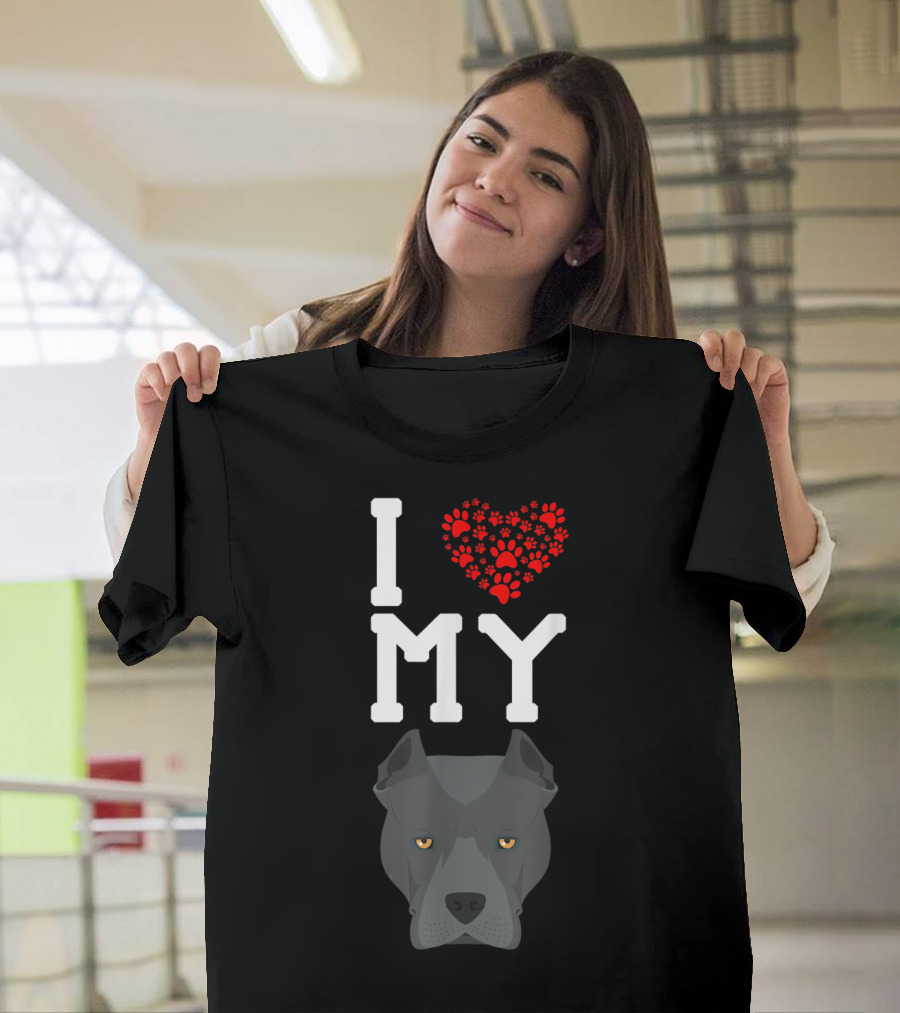I Love My Staffordshire Pitbull Anima Dog Paw Heart T-Shirt