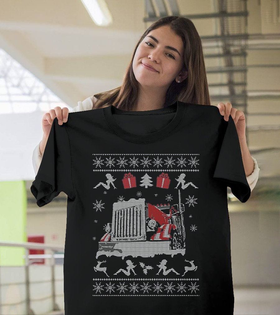 Trucking Christmas Ugly Sweater Truck and Reindeer T-Shirt