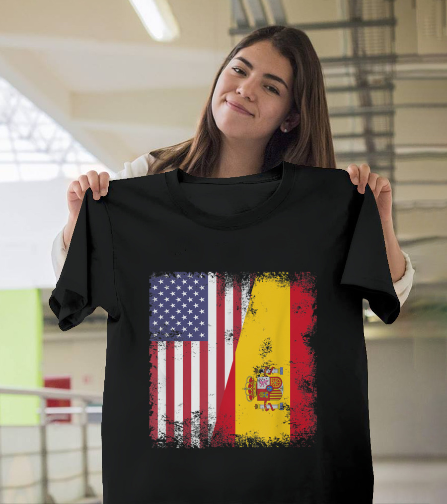 Half Spaniard Spanish Flag American Flag Dual Nation Heritage T-Shirt