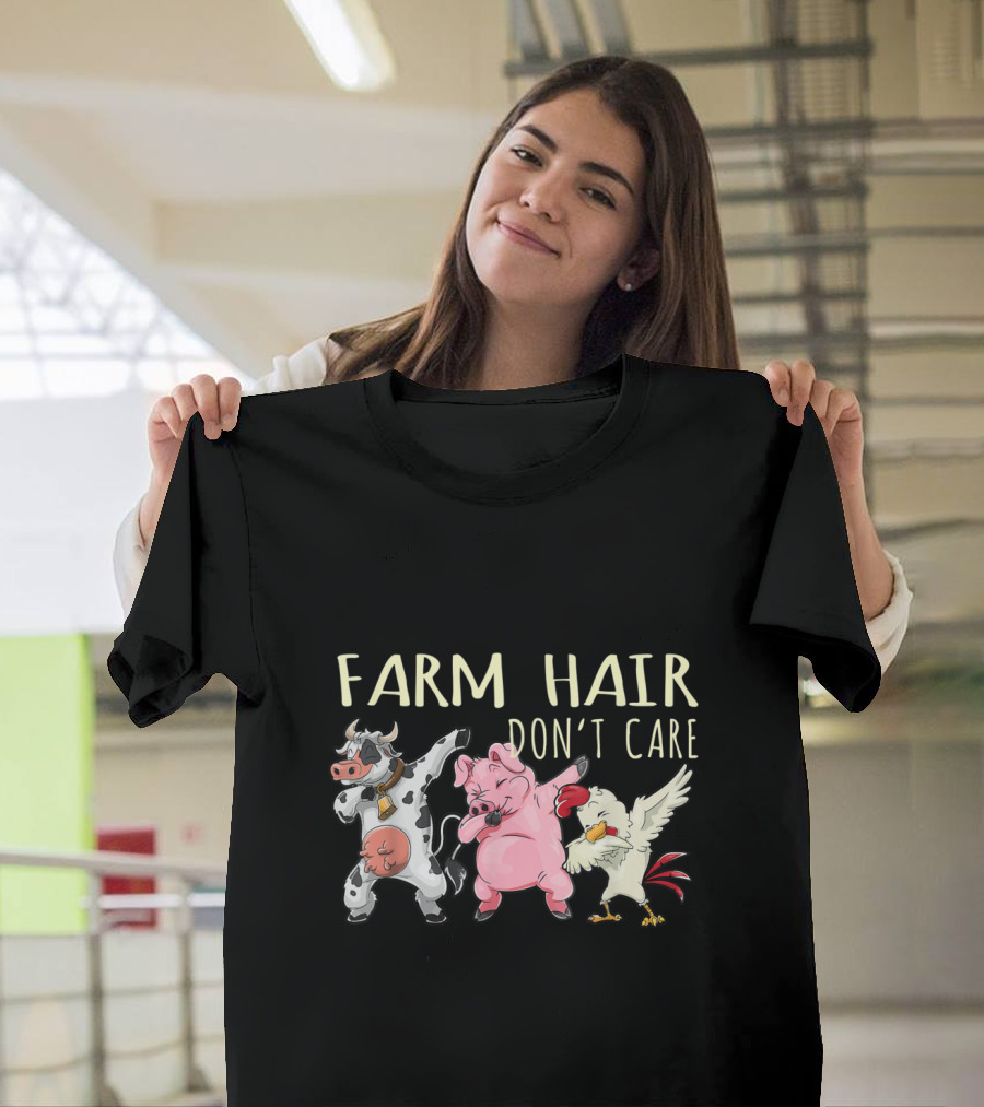 Farm Hair Don't Care Dancing Cow Pig Chicken T-Shirt