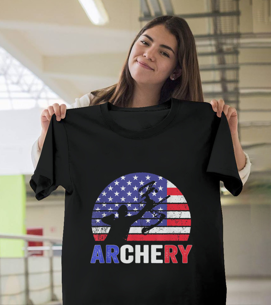 Archery Silhouette with US Flag for 4th of July T-Shirt