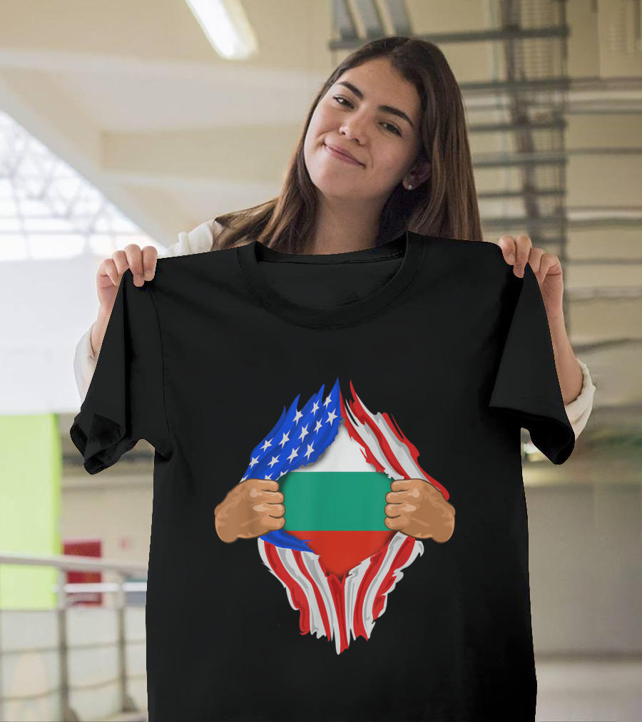Bulgarian Blood Inside Me with US Flag and Bulgarian Flag T-Shirt