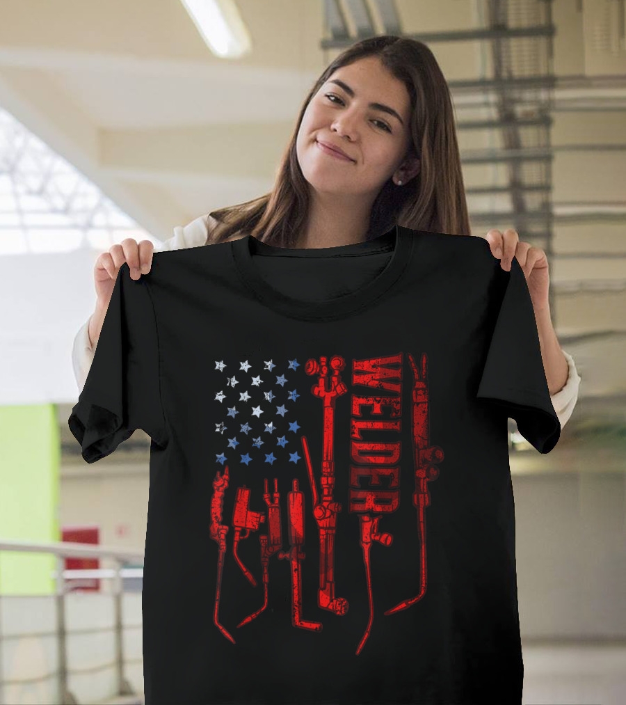 Father Day Welder Tools American Flag Welding Dad T-Shirt