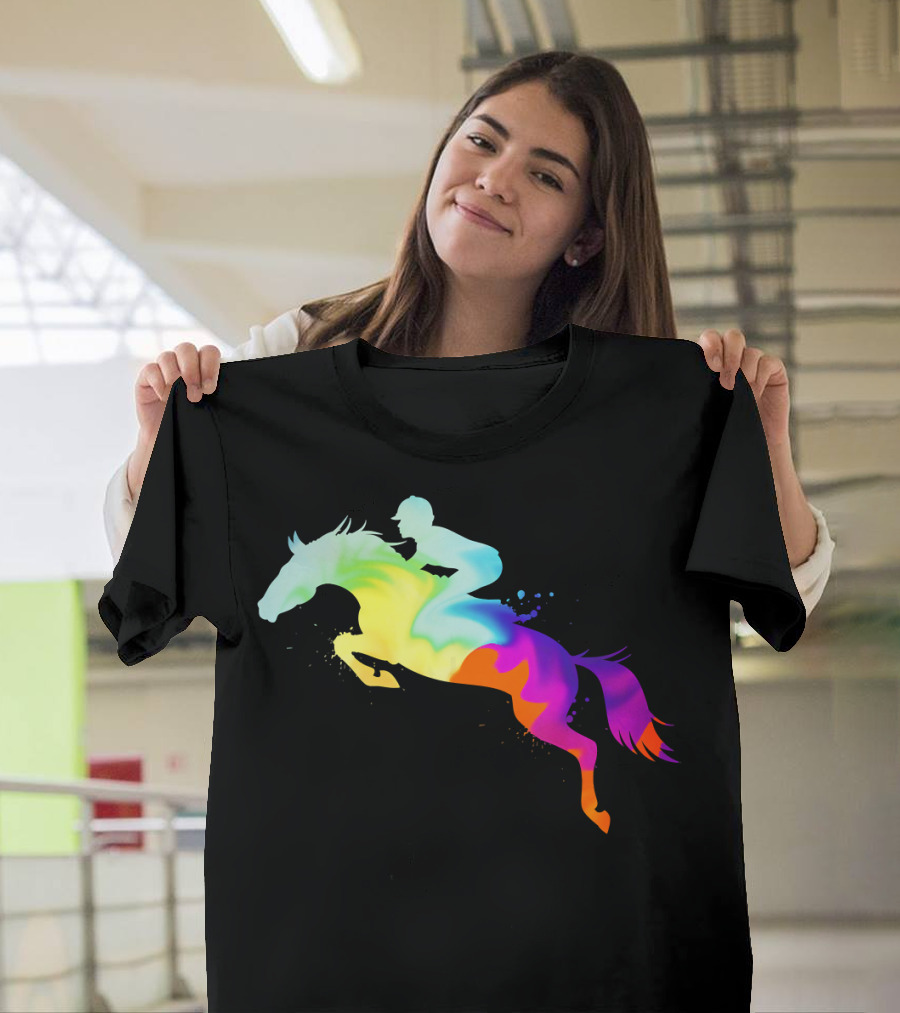 Tye Dyed Water Splashed Horse and Rider Rainbow T-Shirt