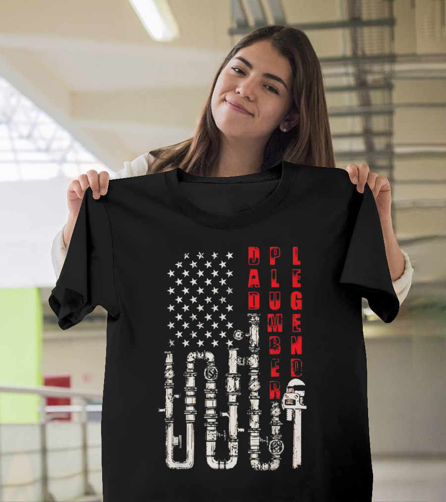 Father's Day Dad Plumber Legend American Flag Pipe T-Shirt