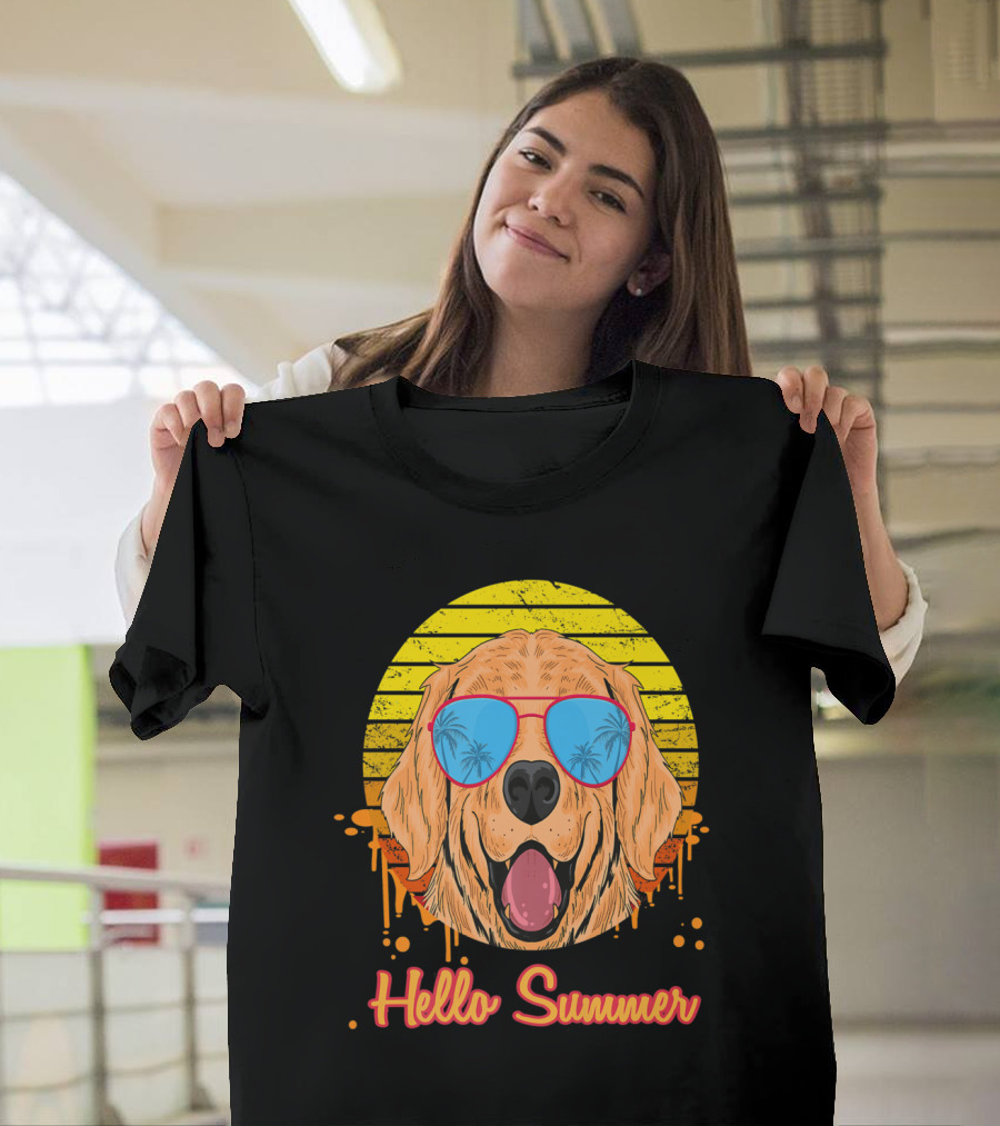 Hello Summer Kawaii Anime Dog Golden Retriever T-Shirt