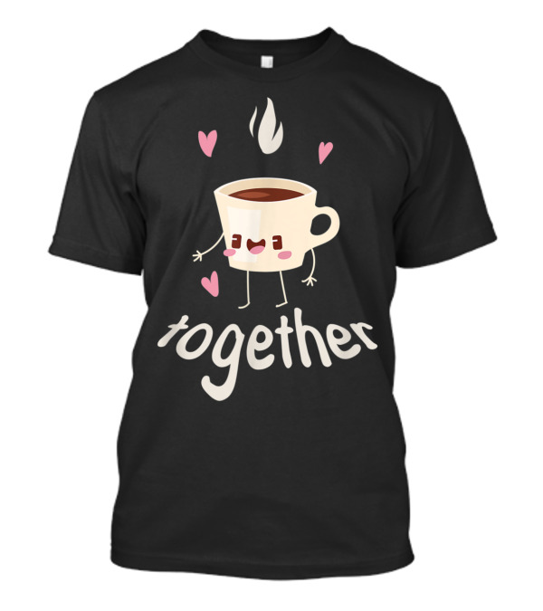Kawaii Matching Couple Coffee Donut Together Hearts T-Shirt