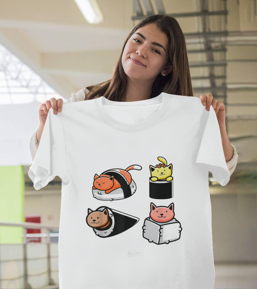 Kawaii Sushi Cat Lover TeesHive Cat Themed T-Shirt