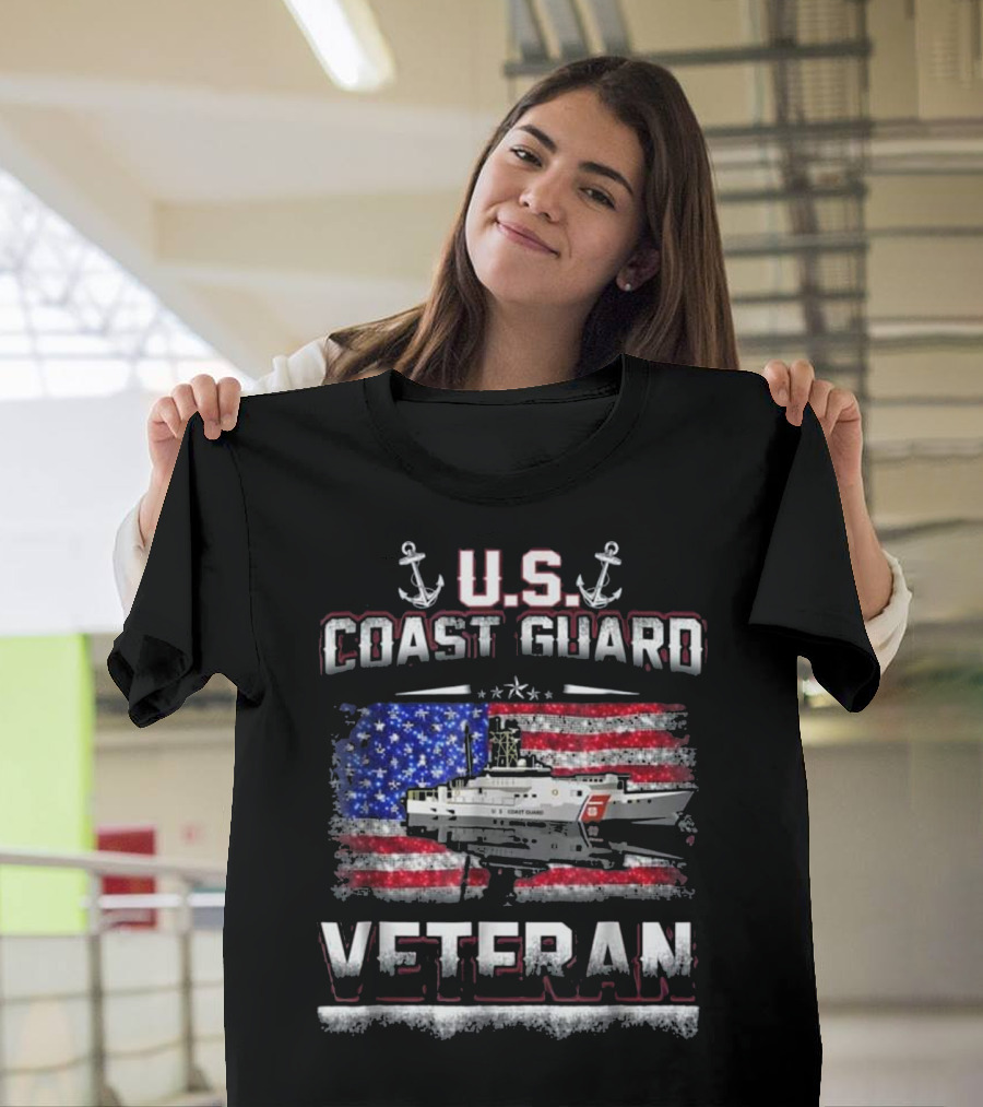 U.S. Coast Guard Veteran American Flag Ship Anchors T-Shirt