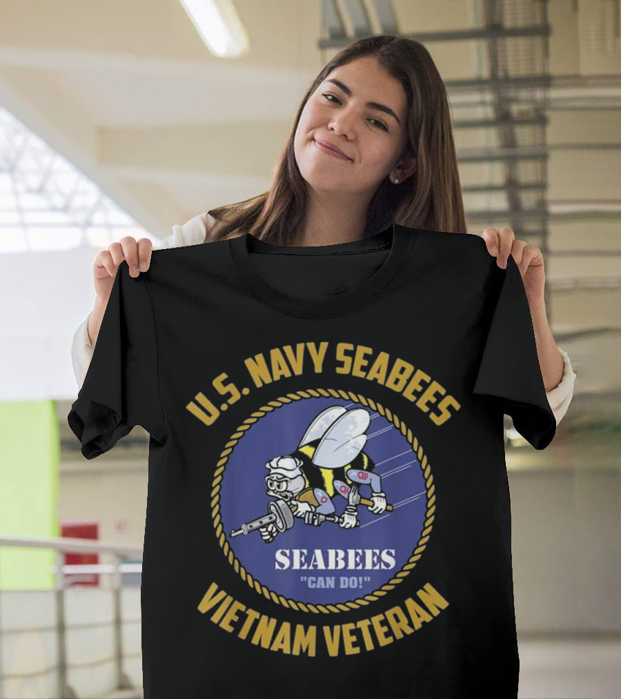 U.S. Navy Seabees Vietnam Veteran Can Do Logo and Cartoon Character T-Shirt