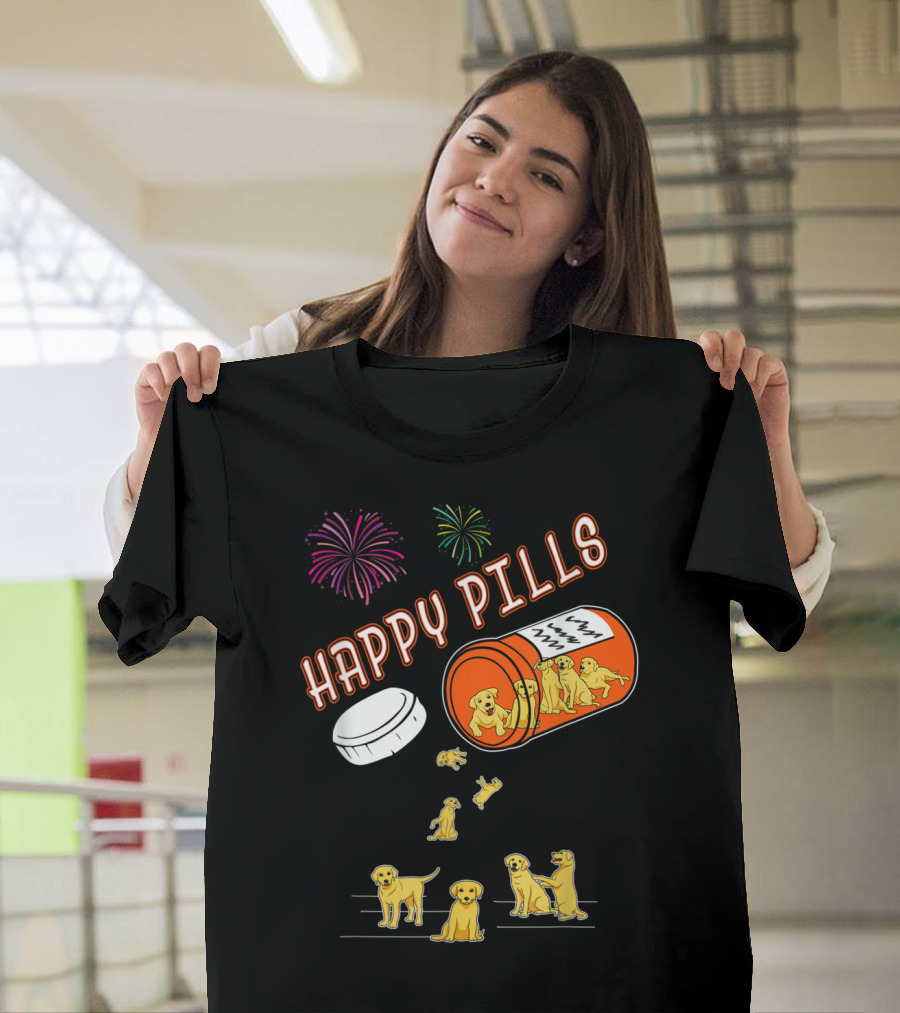 Happy Pills Labrador Retriever Fireworks Capsule Playful Puppies T-Shirt