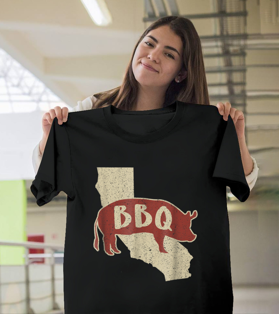 California BBQ Pig Silhouette on State Map T-Shirt
