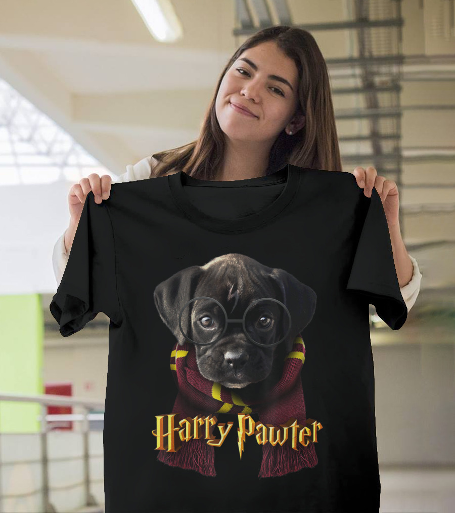 Harry Pawter Cute and Funny Boxer Puppy with Glasses and Scarf T-Shirt