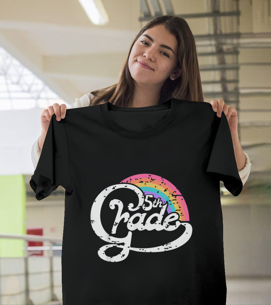 Fifth Grade 5th Retro Rainbow Girls Teacher T-Shirt