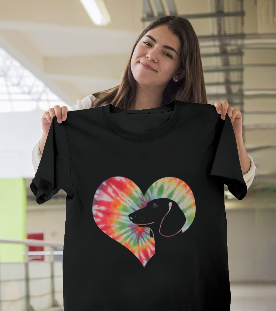 Dachshund I Heart Tie Dye Hippies Retro Canine T-Shirt