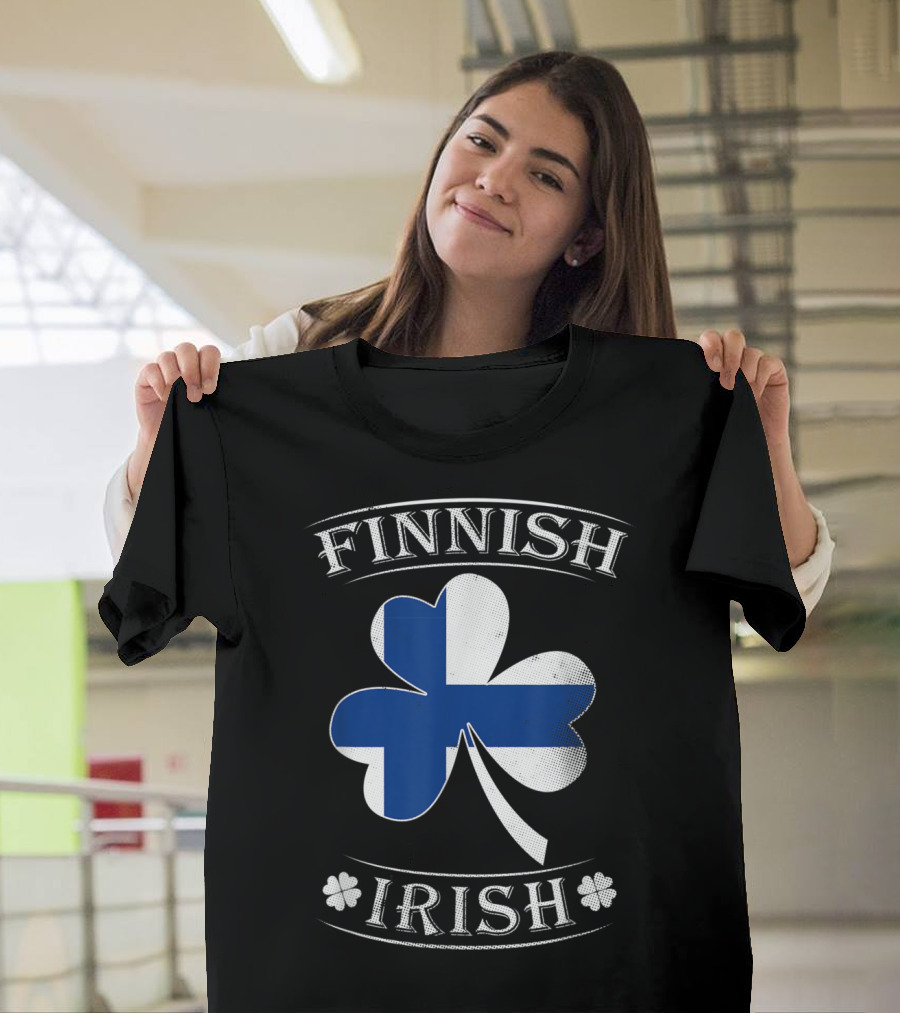 FINNISH IRISH Shamrock with Blue Cross Flag T-Shirt