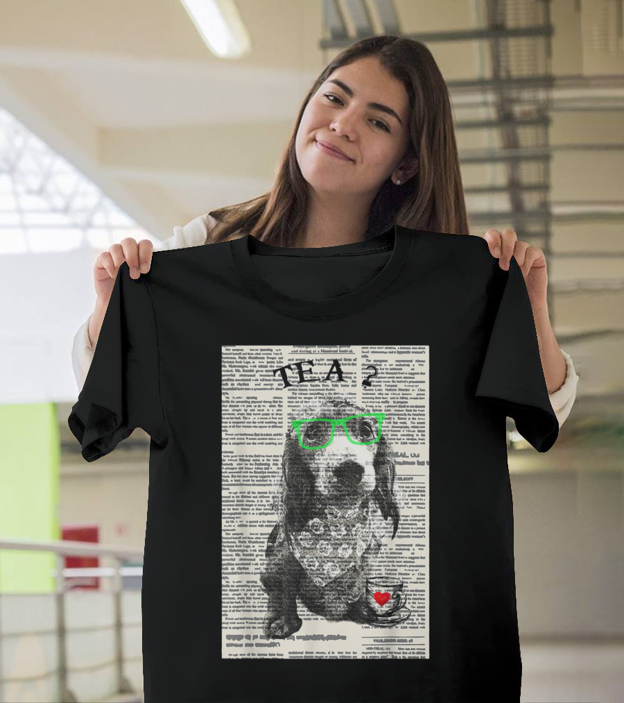 Dachshund Tea Funny Dachshund Green Glasses Text Background T-Shirt