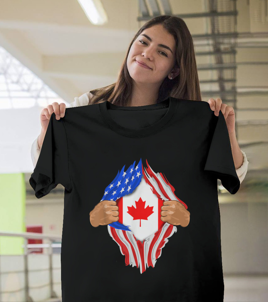 American Flag Unveiling Canadian Maple Leaf Inside Me T-Shirt