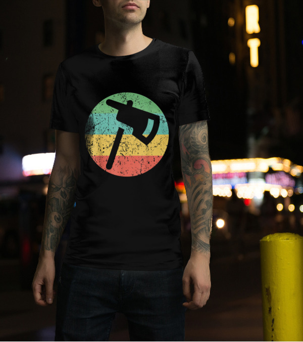 Firefighter Fireman Vintage Axe Retro Style Stripe Design Circle T-Shirt