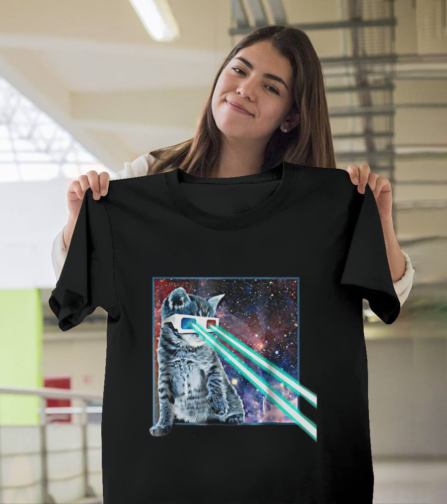 Captain Laser Cat 3D Glasses Space Galaxy Laser Beams T-Shirt