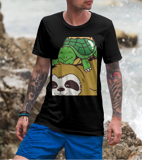 Funny Running Wild Sloth Turtle Ride T-Shirt