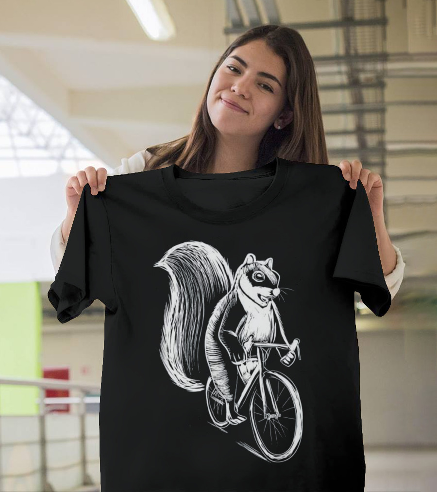 Squirrel Riding Bicycle Vintage Sketch T-Shirt