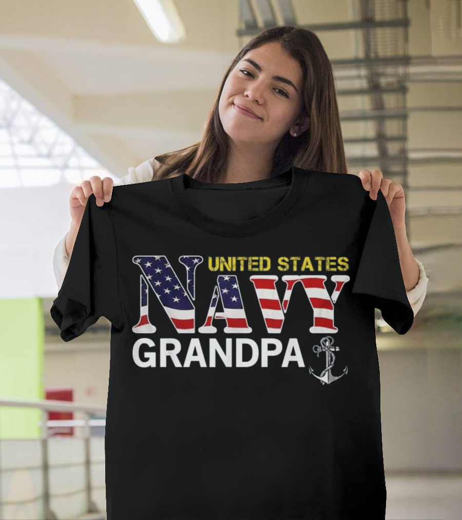 United States Navy Grandpa American Flag Anchor T-Shirt
