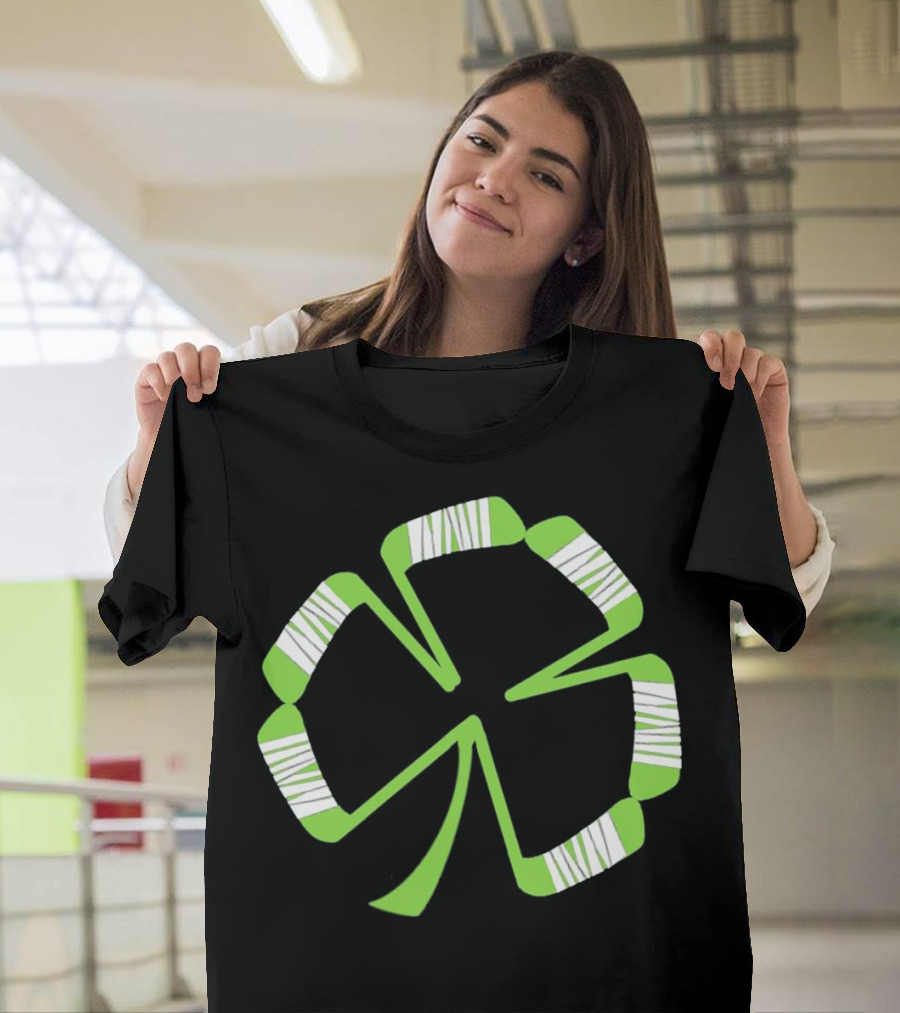 St Patrick's Hockey Shamrock Emerald Clover Puck Sticks T-Shirt