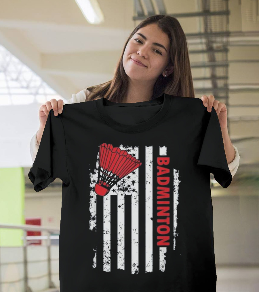 United States USA Flag Badminton Vertical Shuttlecock Stars Stripes T-Shirt