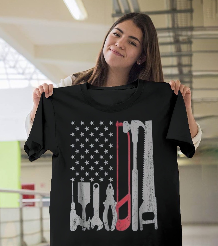 USA Flag Woodworking Tools Funny American T-Shirt