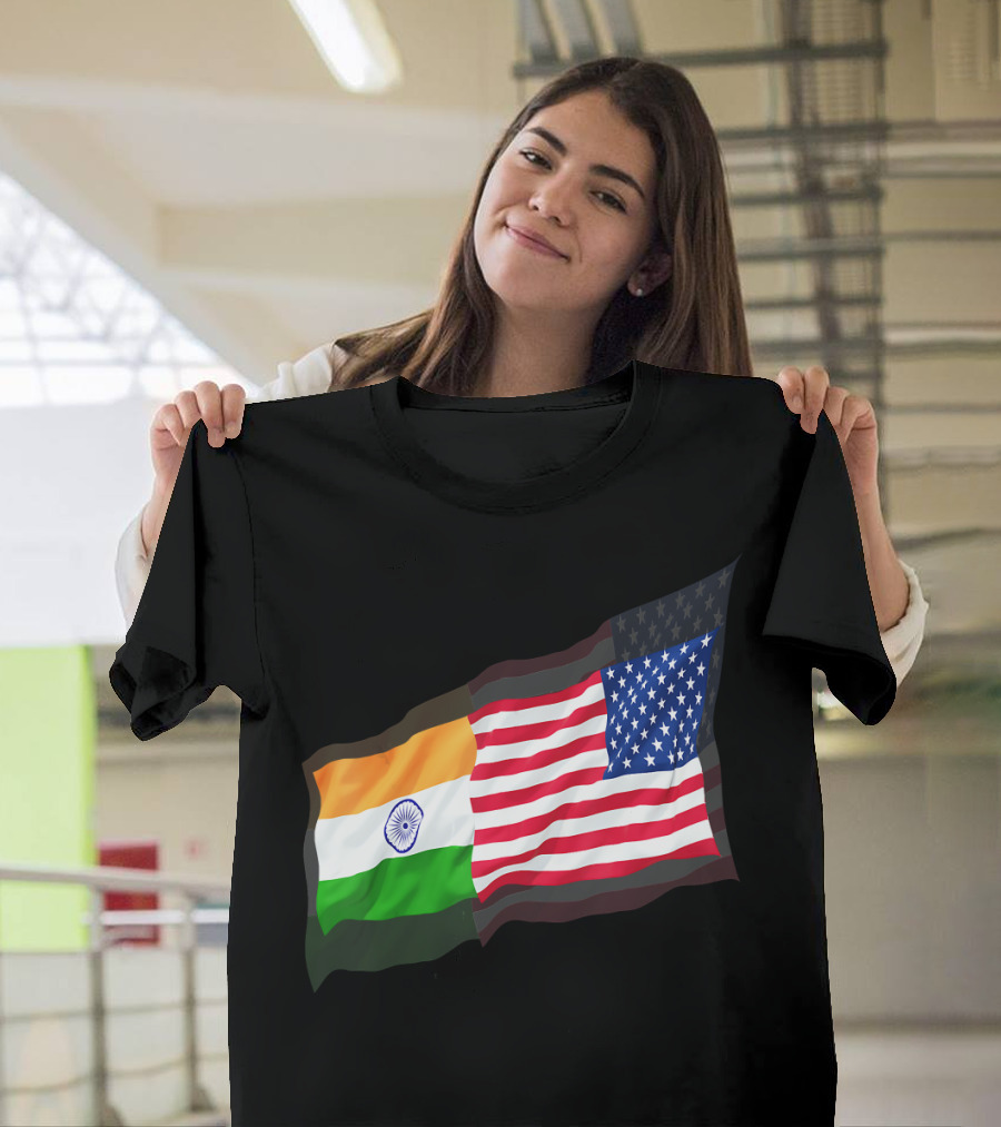 USA India Fluttering Flag Indian American Unity T-Shirt