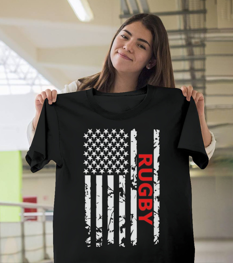 USA Flag Rugby Distressed T-Shirt