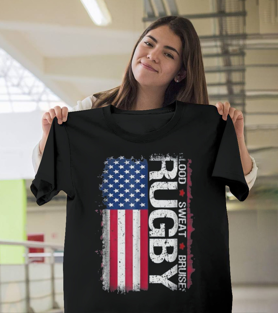 USA Blood Sweat Bruise Rugby Flag T-Shirt