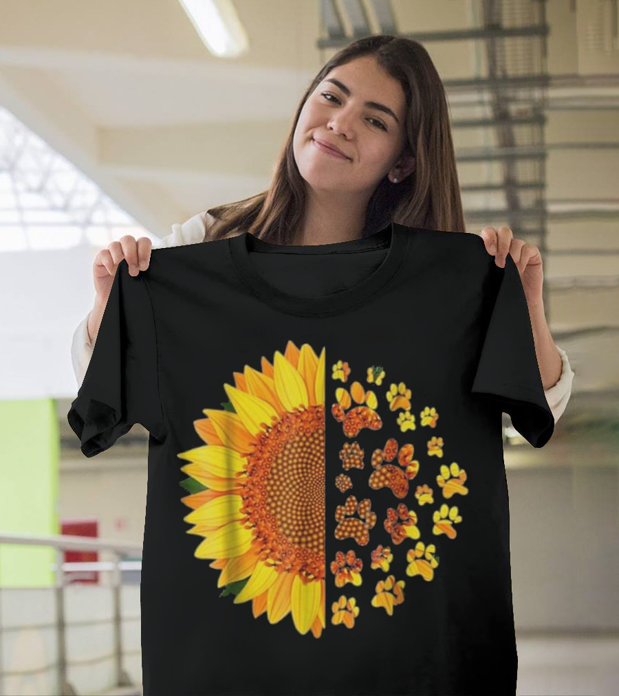 Sunflower Dog Mom Vet Tech Veterinarian Paws T-Shirt