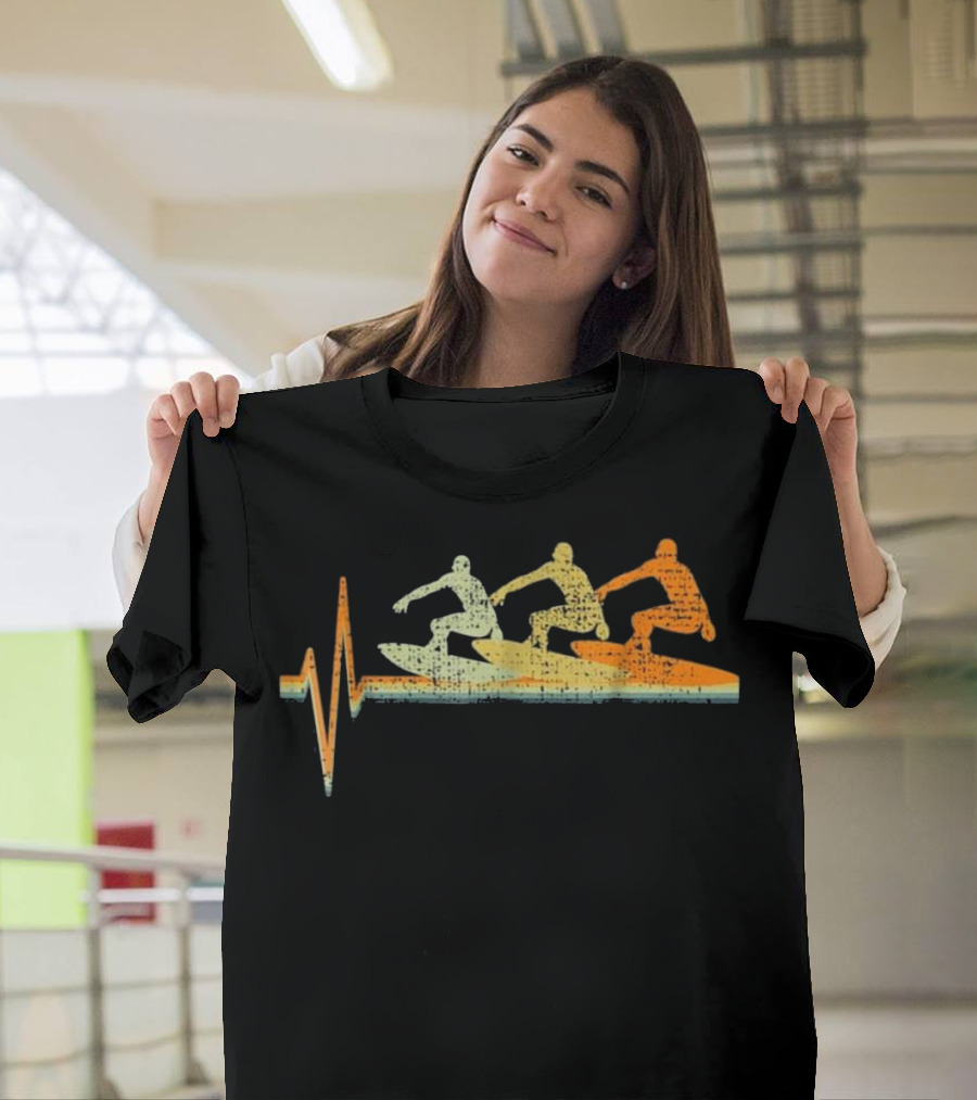 Surf Surfing Surfer Heartbeat Wave Retro T-Shirt